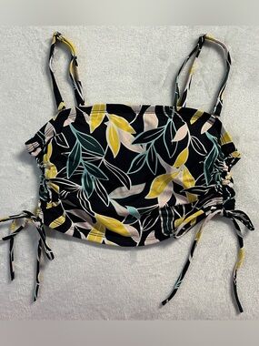 LA VIE EN ROSE AQUA women's black colourful botanical print bikini top, XS.